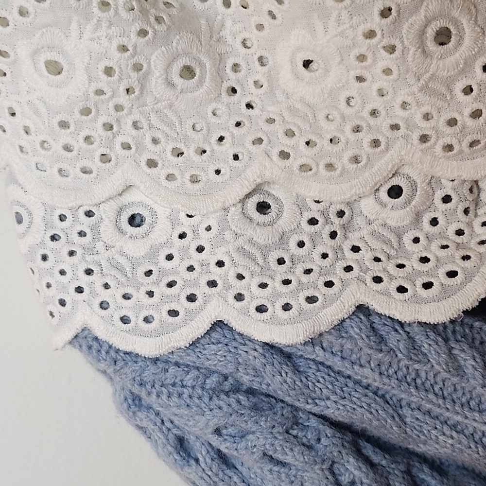 Sea NY Melanie cable-knit cropped cardigan light blue wool Broderie Collar XS - Picture 8 of 16